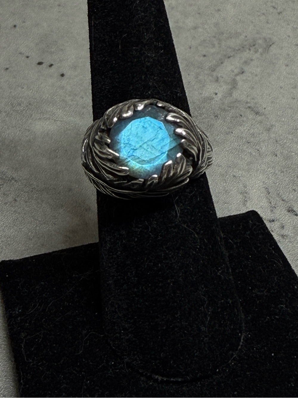 Bloodmilk teal labradorite Swan Song Ring size 8